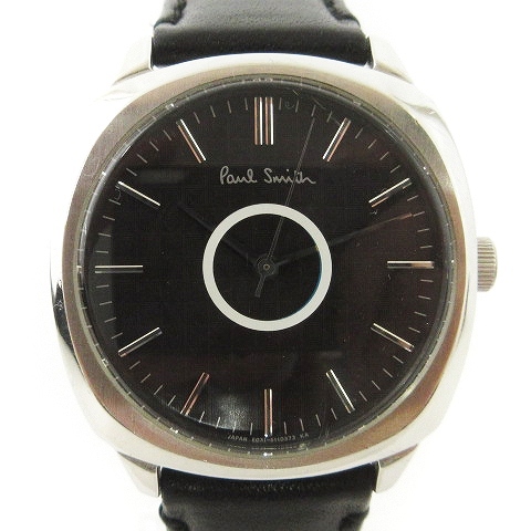 ポールスミス PAUL SMITH ソーラー 腕時計 アナログ 3針 レザーベルト E031-S070481 文字盤黒 黒 ブラック ■SM0 メンズ