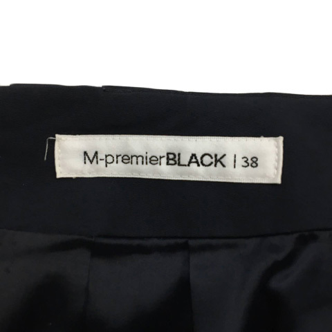 エムプルミエ ブラック M-Premier BLACK スカート フレア 膝丈 タック 無地 38 紺 ネイビー レディース_画像5