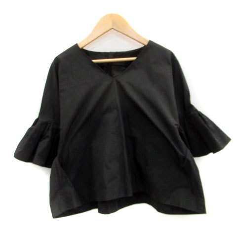  Tiara Tiara блуза cut and sewn 7 минут рукав V шея одноцветный черный чёрный /MS29 женский 