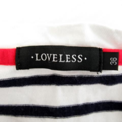 ラブレス LOVELESS Tシャツ カットソー 半袖 Vネック ボーダー柄 スカル プリント 36 紺 ネイビー 白 ホワイト /SY28 レディース_画像3