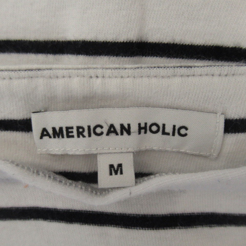 アメリカンホリック AMERICAN HOLIC カットソー 七分袖 スクエアネック ボーダー柄 M 白 ホワイト /YK29 ■MO レディース_画像4