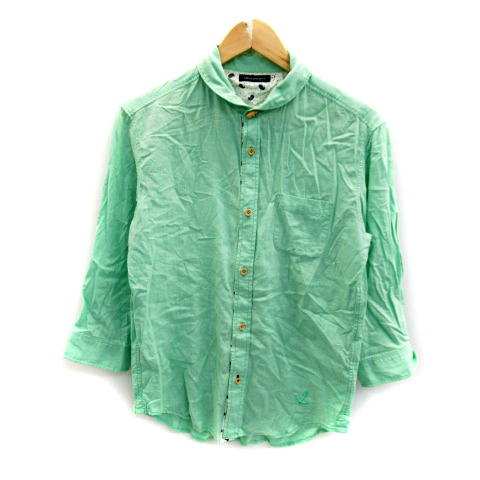 アーバンリサーチ URBAN RESEARCH カジュアルシャツ 七分袖 無地 リネン 40 黄緑 ライトグリーン /SY41 メンズ_画像1