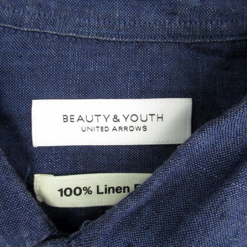 B&Y ユナイテッドアローズ BEAUTY&YOUTH ビューティー&ユース カジュアルシャツ 七分袖 無地 リネン XS 紺 ネイビー /SM34 メンズ_画像4