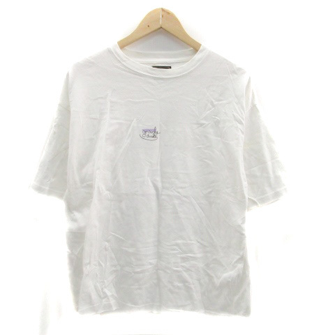 GUARANTEED Tシャツ カットソー クルーネック 半袖 プリント オーバーサイズ M オフホワイト 黒 ブラック /HO67 メンズ_画像1