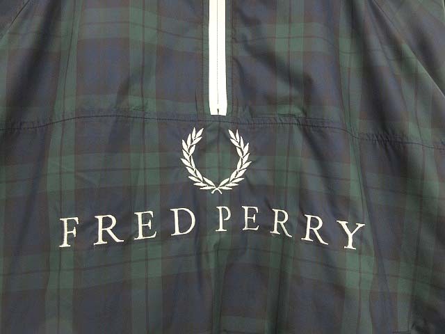 フレッドペリー FRED PERRY ロゴ刺繍 ハーフジップブルゾン チェック S グリーン ジャケット メンズ_画像3