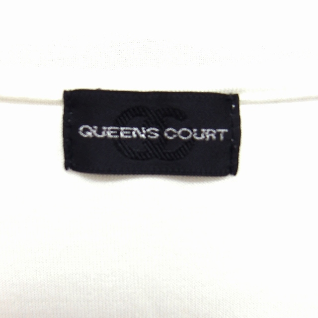  Queens Court QUEENS COURT T blouse cut and sewn chiffon puff sleeve V neck frill plain 2 white /FT6 lady's 