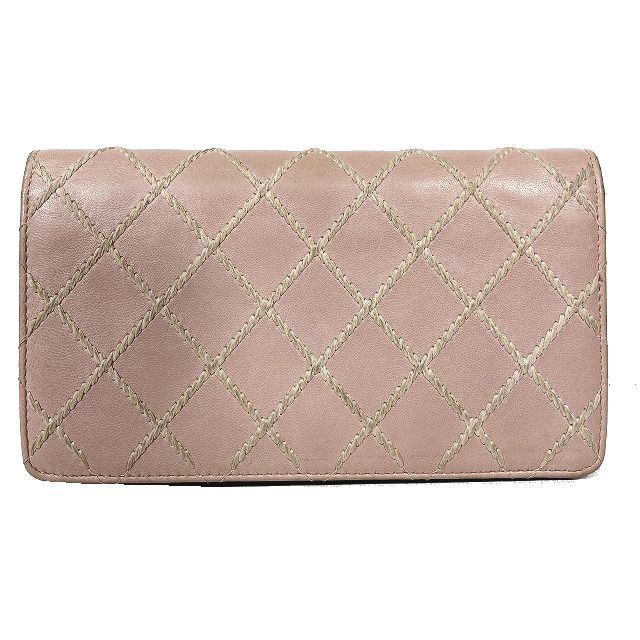 シャネル CHANEL 2つ折り 長財布 ラムスキン ワイルドステッチ ココ