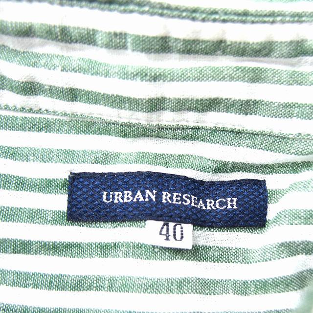 アーバンリサーチ URBAN RESEARCH 半袖 シャツ カジュアル ストライプ柄 綿麻 40 グリーン 緑 /FT39 メンズ_画像3