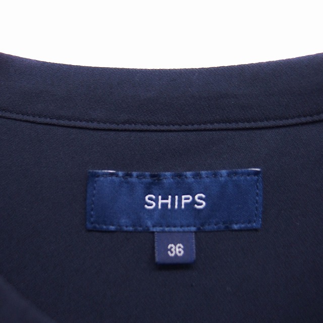 シップス SHIPS ノーカラー シャツ ブラウス 長袖 無地 36 ネイビー 紺 /FT46 レディース_画像3