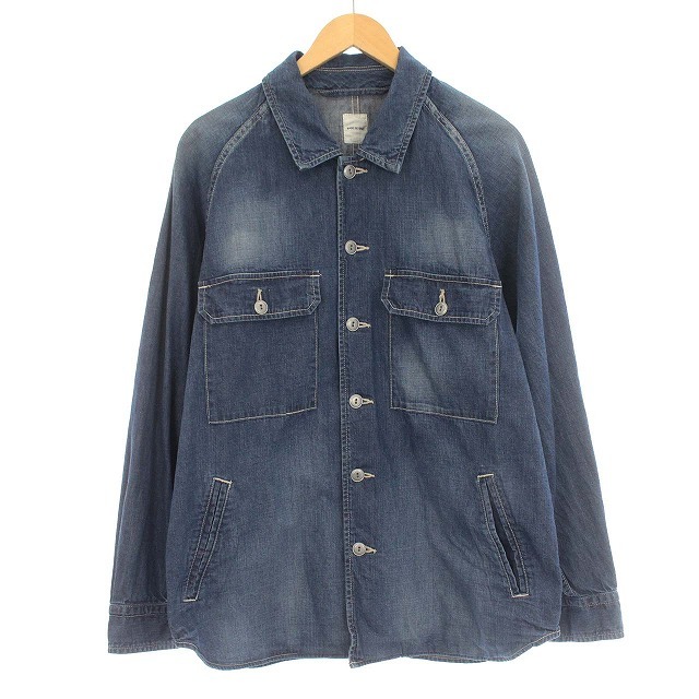 サージュデクレ sage de cret 8oz DENIM SHIRTS JACKET LIGHT INDIGO デニム シャツジャケット USED加工 M_画像1