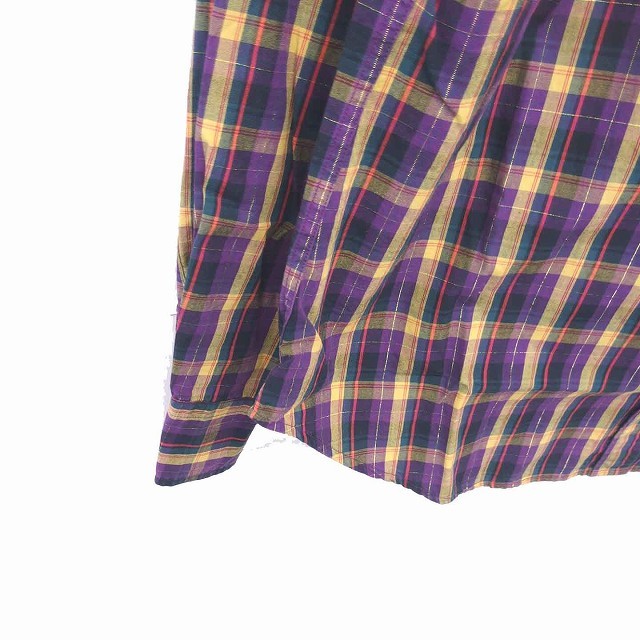  Ray Beams Ray Beams button down shirt blouse check thin long sleeve purple yellow purple yellow /TT8 lady's 