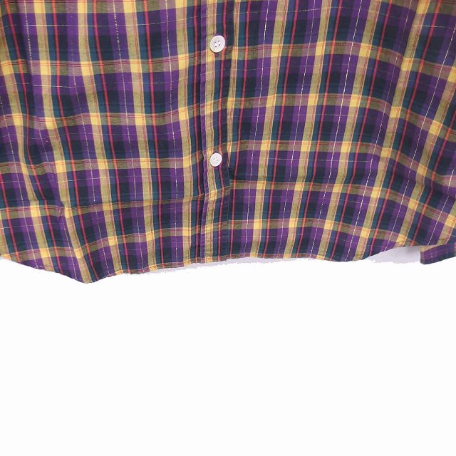  Ray Beams Ray Beams button down shirt blouse check thin long sleeve purple yellow purple yellow /TT8 lady's 