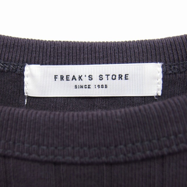 フリークスストア FREAKS STORE リブ ニット カットソー Tシャツ 半袖 丸首 無地 綿 F チャコールグレー /FT39 レディース_画像3