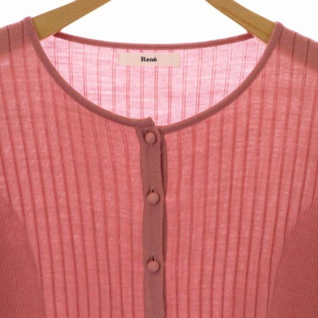  Rene Rene rib knitted cardigan ribbon wool long sleeve 36 pink /HS #OS lady's 