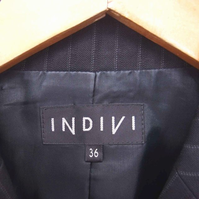 インディヴィ INDIVI テーラード ジャケット アウター ストライプ ウール 総裏地 36 黒 ブラック /TT16 レディース_画像3