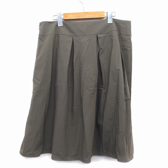  Ined INED flair юбка длинный одноцветный простой tuck хлопок .17 хаки /HT18 женский 