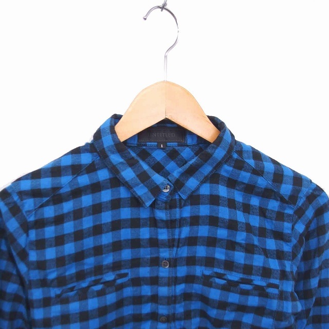 アンタイトル UNTITLED シャツ ブラウス チェック ステンカラー 長袖 1 ブルー ブラック 青 黒 /TT18 レディース_画像4