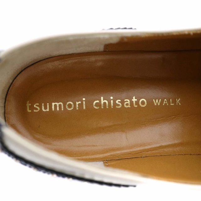 ツモリチサト ウォーク tsumori chisato walk レースアップシューズ ローヒール ラウンドトゥ レザー スタッズ 22.5cm ベージュ 緑 グリーの画像7