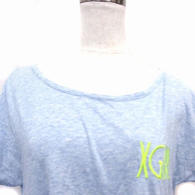 エックスガール x-girl カットソー Tシャツ ボートネック ショルダーカット 透け感 ロゴ刺繍 半袖 1 青 ブルー /NT33 レディース_画像5