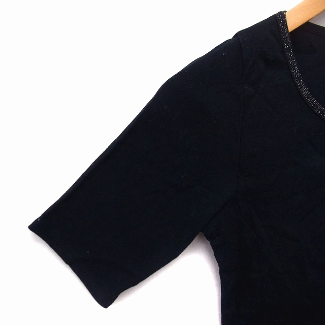 アンタイトル UNTITLED スプーンネック カットソー Tシャツ 半袖 無地 ラメ 綿 9 ブラック 黒 /FT18 レディース_画像5