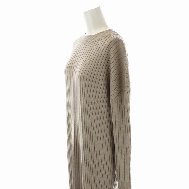  Rope ROPE 22AW rib knitted slit One-piece long sleeve strut long mok neck 38 gray ju/AA #OS lady's 