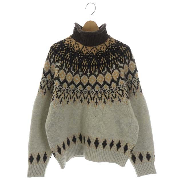 スティーブンアラン fairisle motif pullover knit ニット セーター ハイネック 長袖 プルオーバー ライトグレー 茶 黒 ライトベージュ