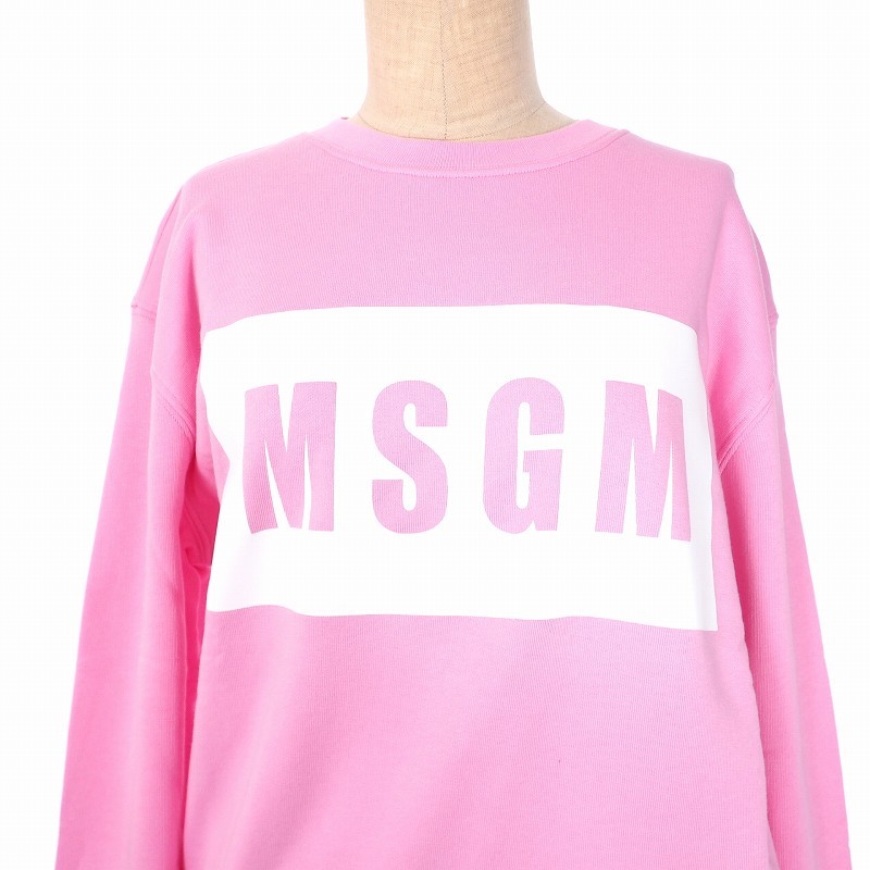 未使用品 エムエスジーエム MSGM スウェット トレーナー 長袖 プルオーバー ボックスロゴ プリント イタリア製 M ピンク 2642MDM196_画像4