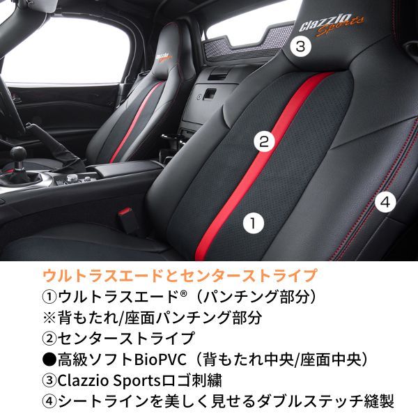 クラッツィオ シートカバー スポーツ ロードスター ND5RC/NDERC ブラック×レッドストライプ Clazzio EZ-7030-01 送料無料_画像4