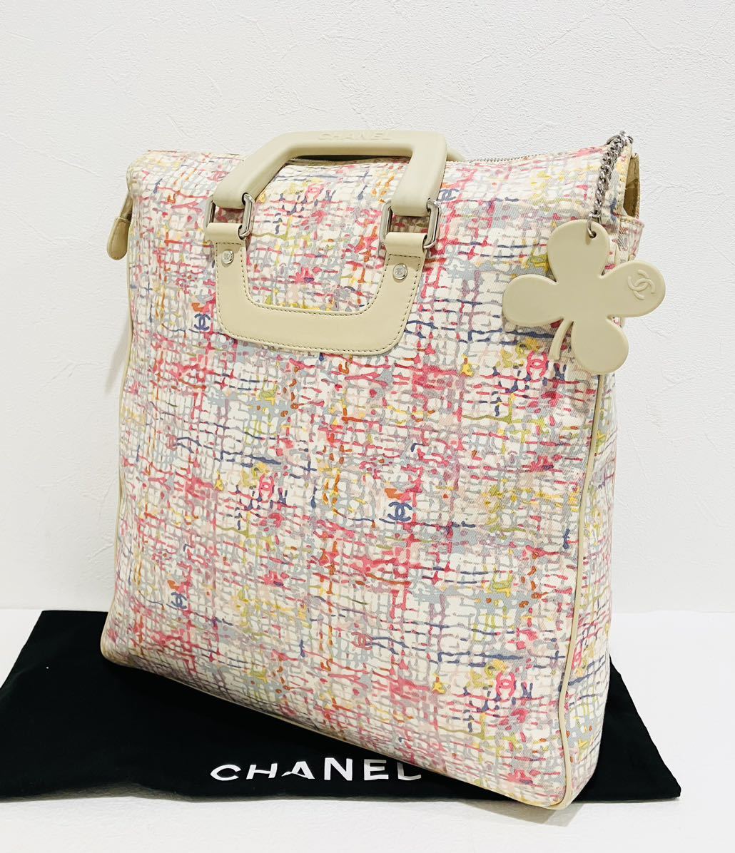 CHANEL 極上美品 カラフルチェック トート ショルダー バック 2way シャネル バッグ 斜め掛けショルダーストラップ 付属 ココマーク Aの画像3