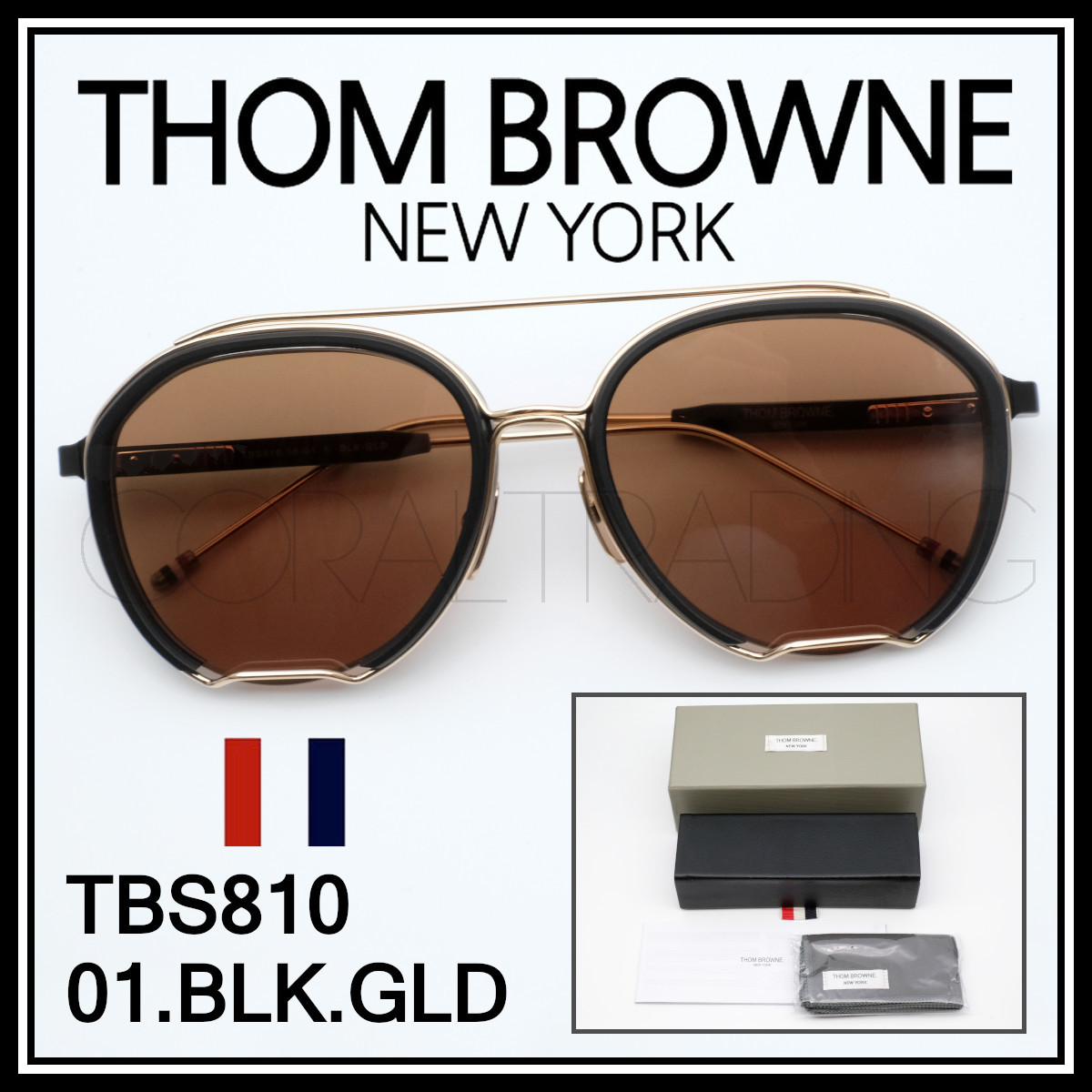 23170☆新品本物!定価10万!THOM BROWNE TBS810 ブラック/ゴールド