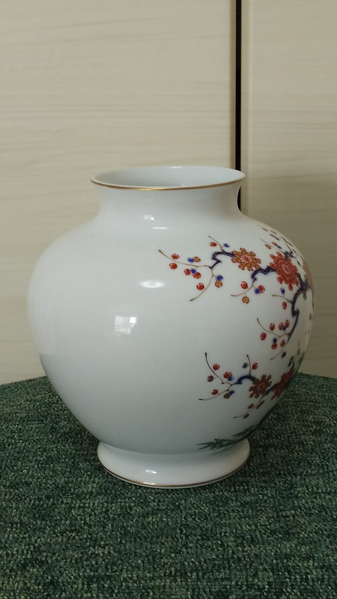 何でも揃う 深川製磁 高級ライン 百年庵 竹青磁花蝶 花生 花瓶 木