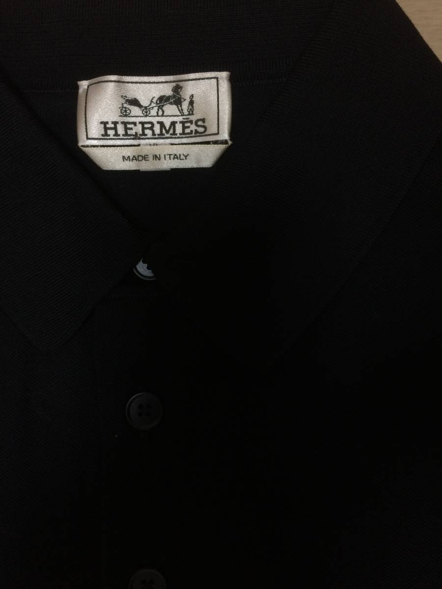 新品未使用 HERMES ポロシャツ XLサイズ ブラック イタリア製 メンズ エルメス 黒 タグ付きの画像3