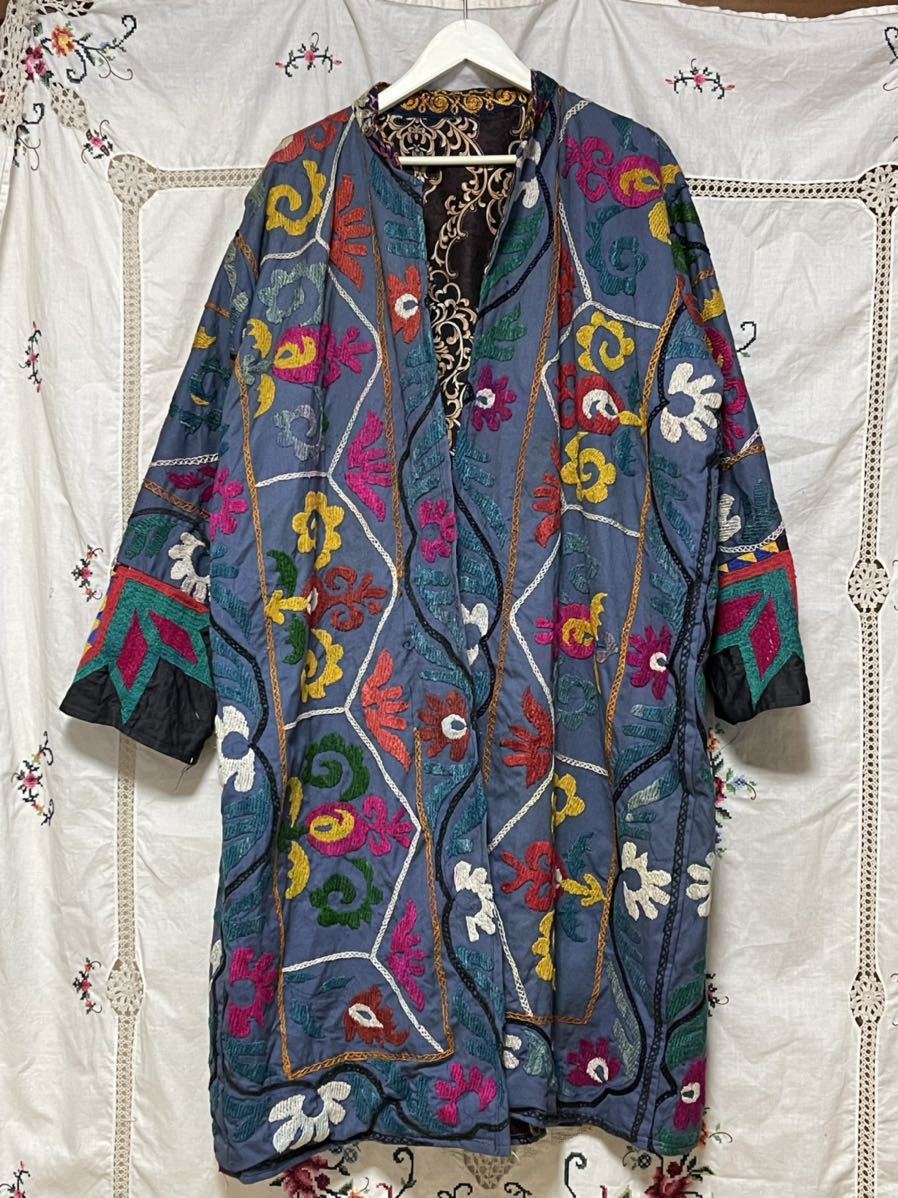 uzbeki Stan s The ni вышивка свободная домашняя одежда жакет пальто Vintage 