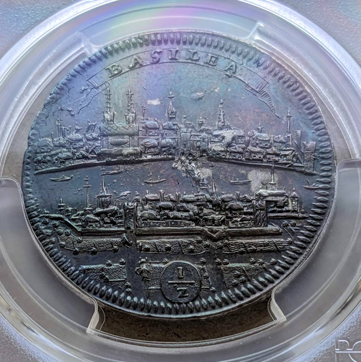 バーゼル都市景観 1/2ターラー銀貨 1720年 スイス PCGS Cleaned-UNC