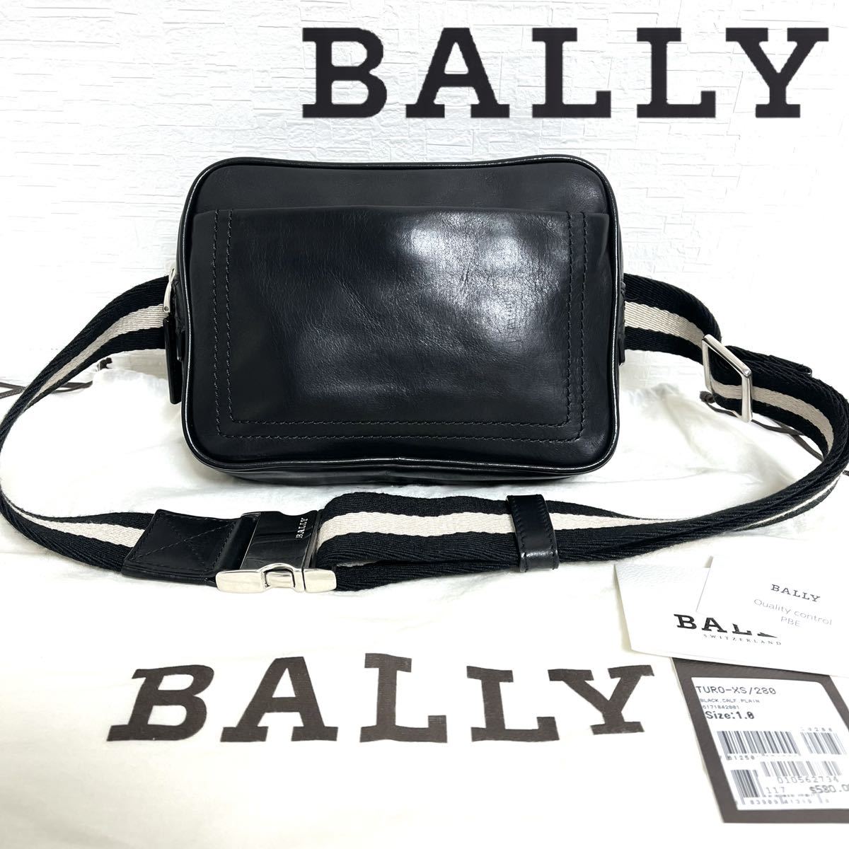 BALLY バリー カーフレザー 本革 牛革 ボディバッグ TURO-XS ウエストバッグ ポーチ ユニセックス レディース メンズ　ブラック　黒色_画像1