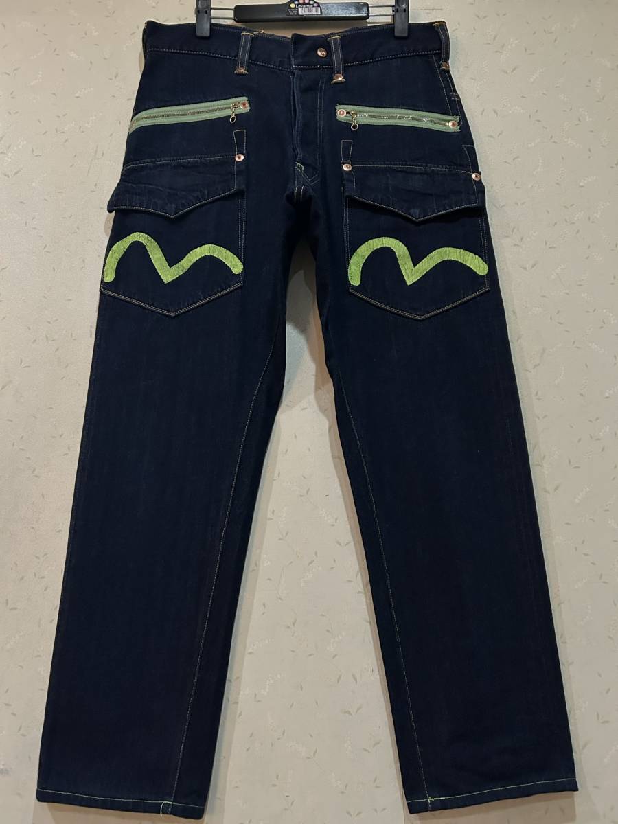 ファッションなデザイン エヴィス ※EVISU エビス BJBC.C 32 デニムパンツ セルビッチ 本革バック切替 カモメ刺繍&ペイント 9055 W32 ファッションなデザイン エヴィス ※EVISU エビス BJBC.C 32 デニムパンツ セルビッチ 本革バック切替 カモメ刺繍&ペイント 9055 W32