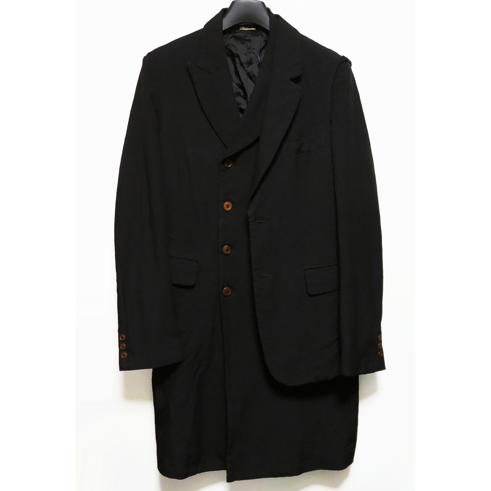 COMME des GARCONS HOMME PLUS 19AW ポリ縮絨ドッキングダブルコート S 美品 レイヤード アシンメトリー コムデギャルソンオムプリュス_画像1