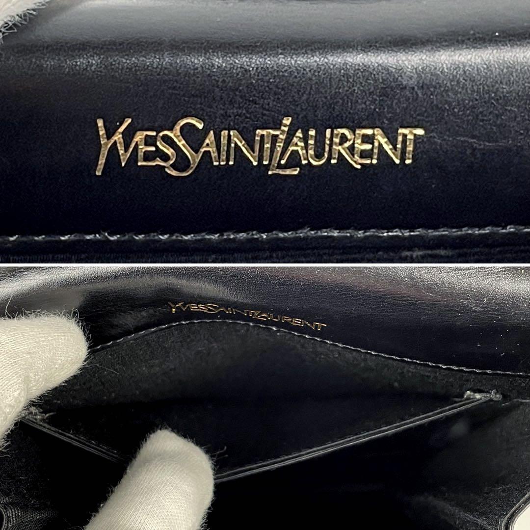 美品■Yves Saint Laurent イヴサンローラン ショルダーバッグ 2way ボア ファー 肩掛け 斜め掛け ミニバッグ ウール YSL  レザー グレー系