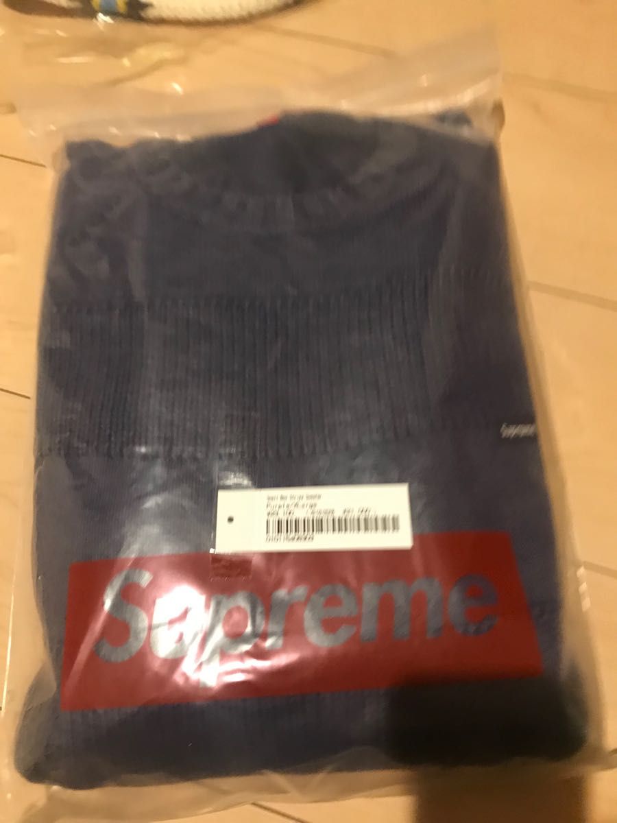 XL Supreme Small Box Stripe Sweater パープル 23ss 新品未使用 XL Supreme Small Box Stripe Sweater パープル 23ss 新品未使用