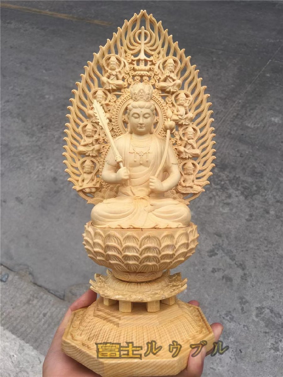虚空蔵菩薩像 檜木 木彫 仏像 彫刻 置物 仏教美術 精密彫刻 高28cm