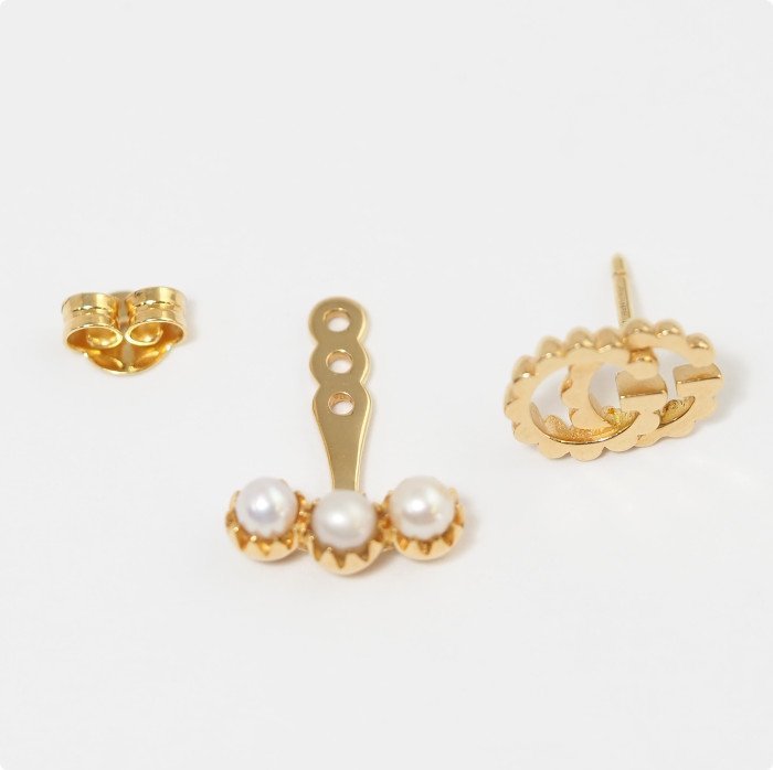 GUCCI グッチ 750 K18イエローゴールド パール ダブルG シングルピアス