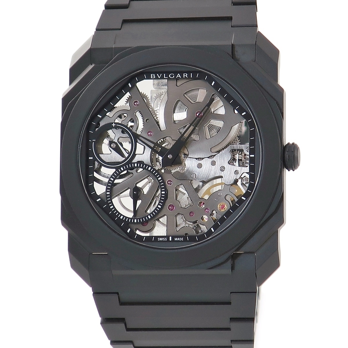 【3年保証】 ブルガリ オクト フィニッシモ スケルトン 103126 未使用 極薄 軽量 黒 パワーリザーブ 手巻き メンズ 腕時計
