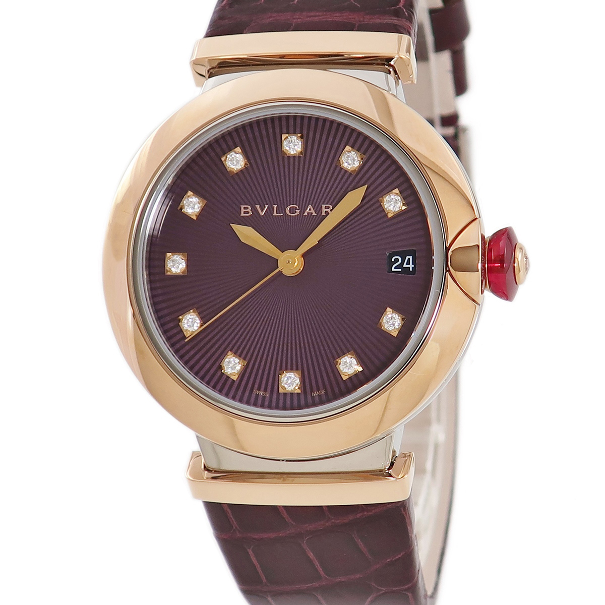 【3年保証】 ブルガリ ルチェア LVCEA LU36C7SPGLD/11 未使用 K18PG×SS コンビ 純正ダイヤ 紫 自動巻き メンズ レディース 腕時計