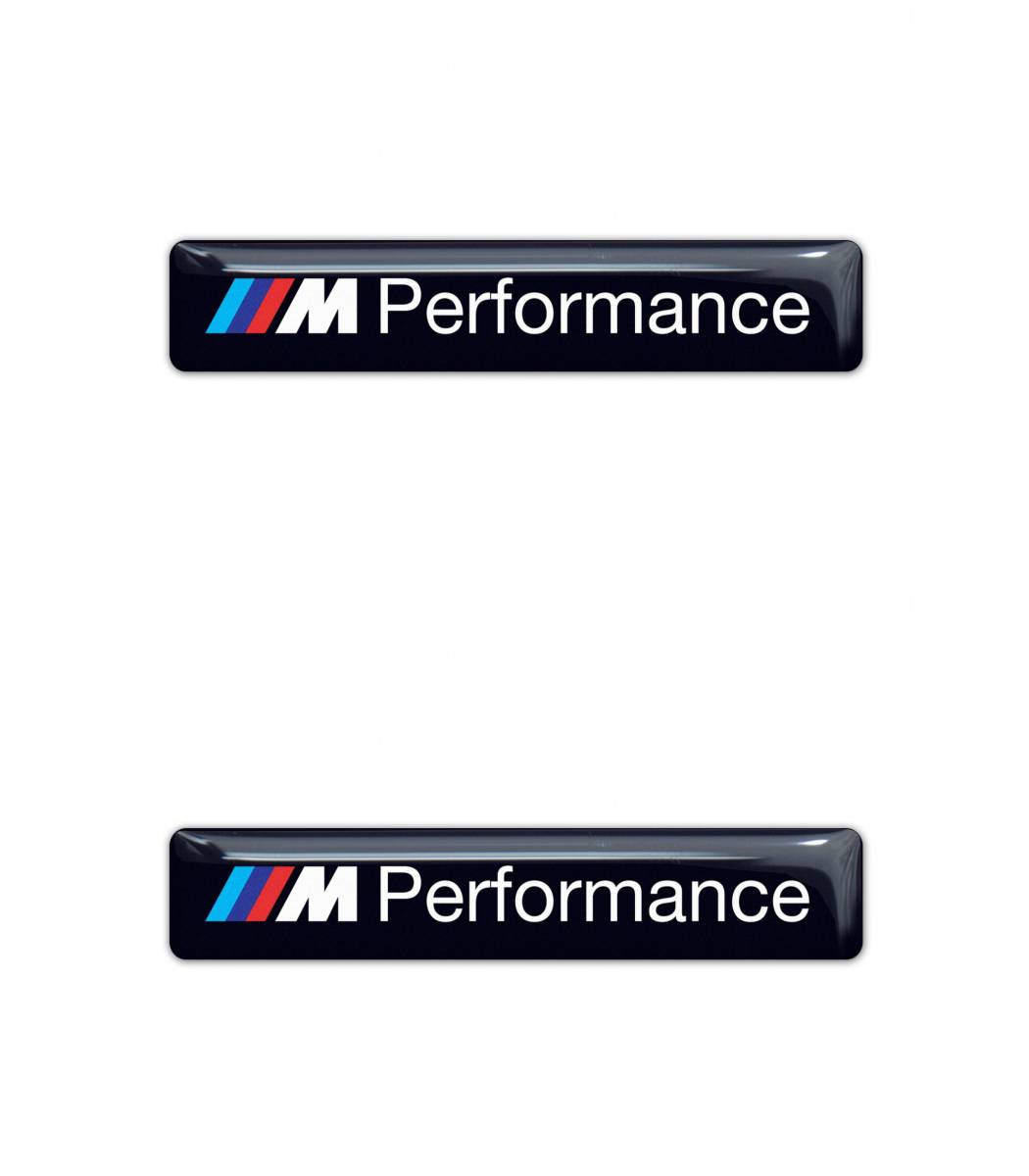 即納 BMW Mパフォーマンス M Performance スポーツ ロゴ ブラック 3D 80mm x 15mm 2枚セット ステッカー 《送料無料》_画像1
