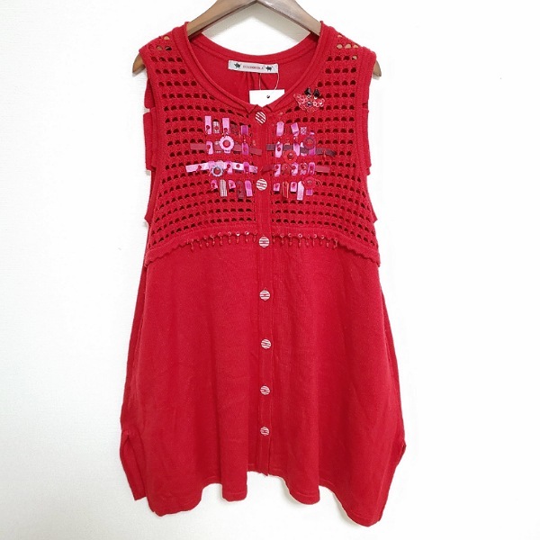 #wncaru Velo Velo ALBEROBELLO tunic red no sleeve knitted key braided beads spangled lady's [800233]