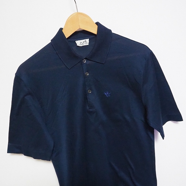 #spc Hermes HERMES рубашка-поло S темно-синий короткий рукав вышивка Италия производства Vintage мужской [788840]