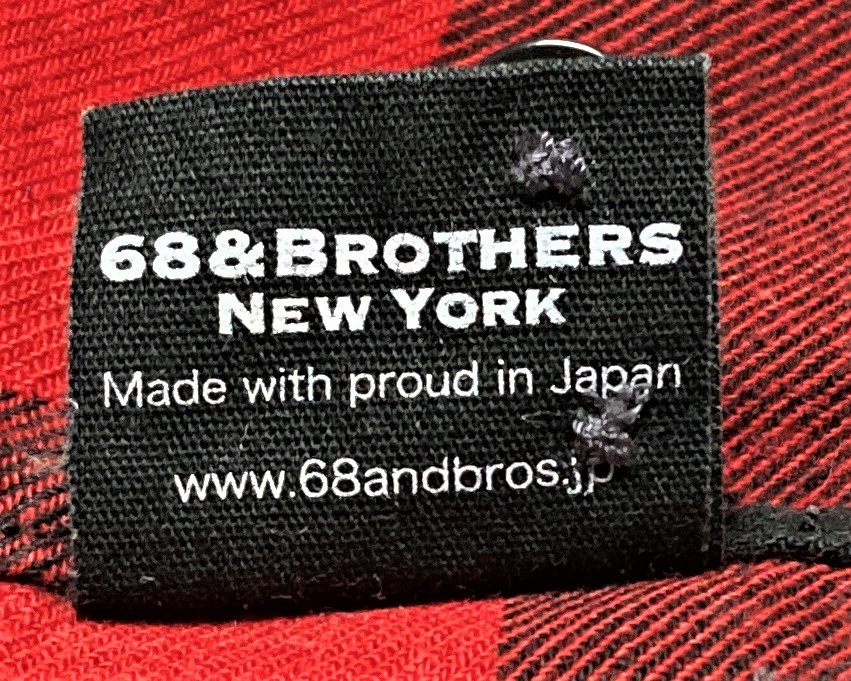 送料520円68&BROTHERS アメカジ綿ネル生地ブロックチェック長袖シャツ レッド×ブラック Mサイズ赤黒柄