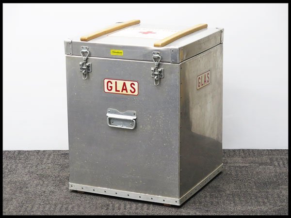 ●2) スウェーデン軍 保冷ボックス GLAS LDA,BLODTP-,STRRE クーラーボックス 【現状品】 アルミ製ミリタリーボックス/輸送箱/ボックス
