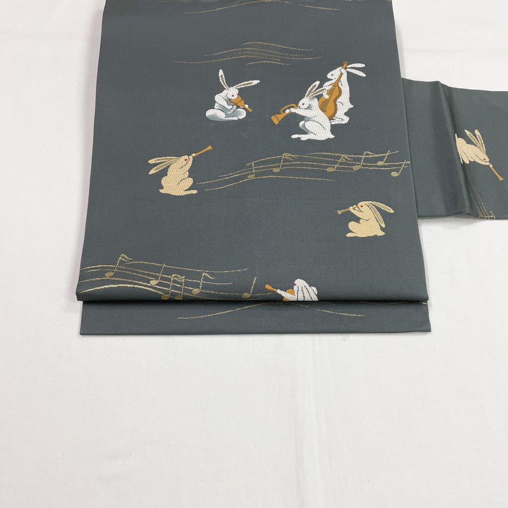 ヤフオク! - 着物月花 うさぎの楽団 音符 9寸名古屋帯 六通柄 正絹