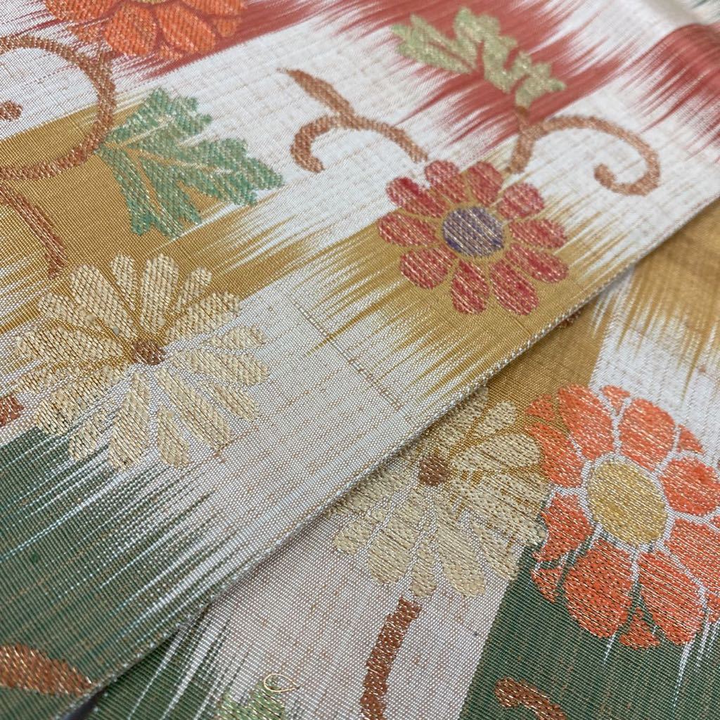 着物月花 洛風林 唐花文様 紬袋帯 六通柄 正絹 ob068|代購幫